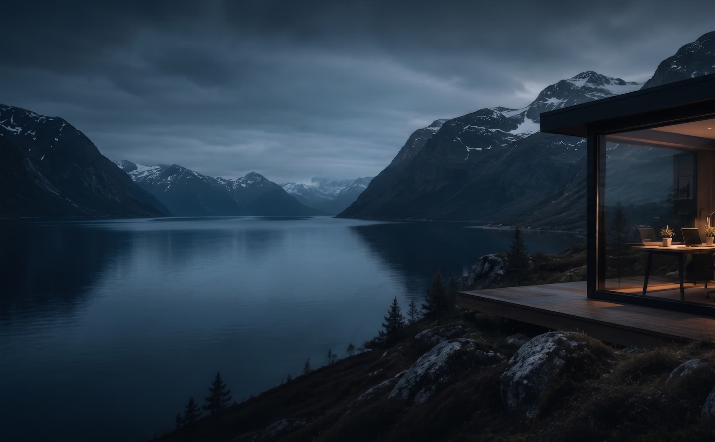 Dark lakehouse landscape